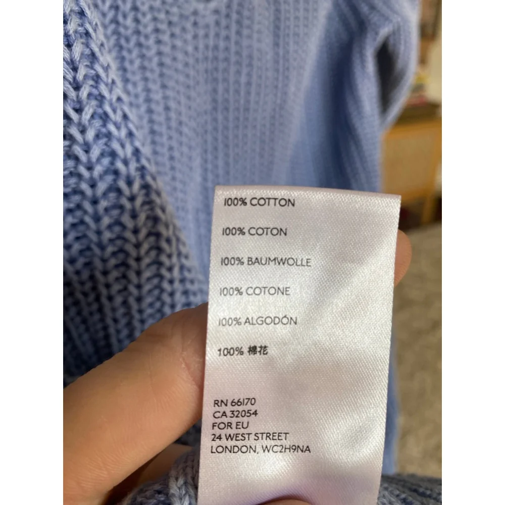 Free People Knit Sweater Cold Shoulder Cotton Coastal Preppy Light Blue Old Mone